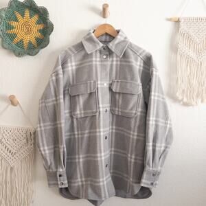 H&M Gray Plaid Felt Button Down Shirt Shacket Jacket Size XS